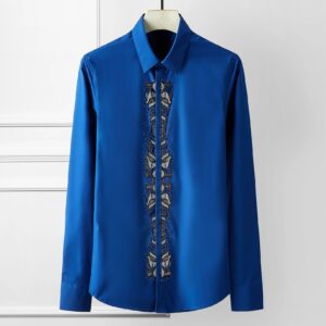 Men's High-Quality Rhinestone Long Sleeve Shirt – Slim Fit Luxury Dress Shirt for Parties, Banquets, and Social Events